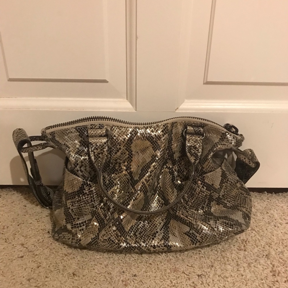 COPY - Silver Snakeskin Printed Leather Handbag